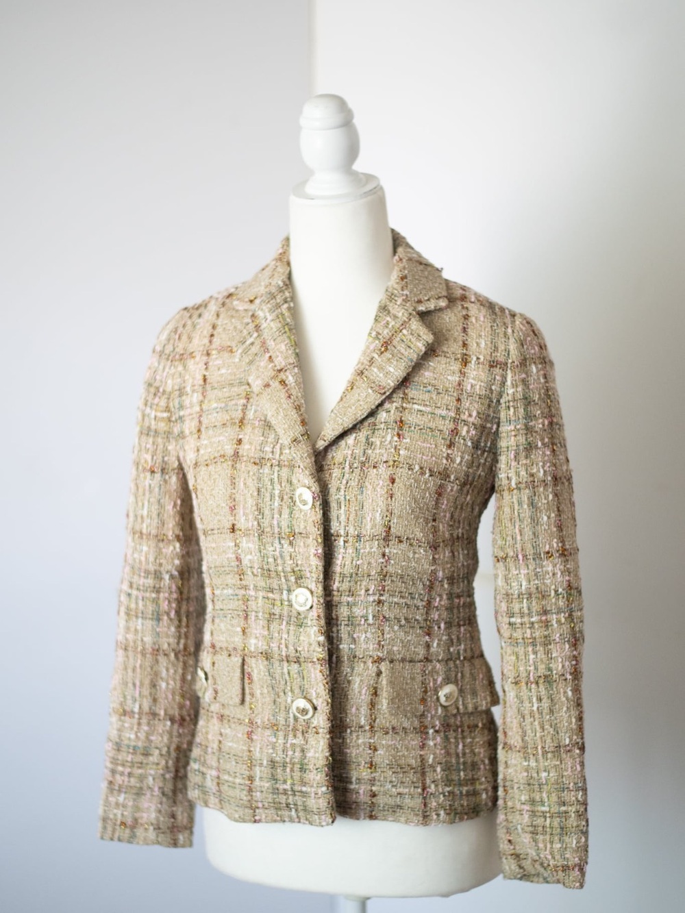 Zara Beige Tweed Plaid Blazer